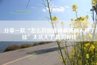 分享一款“怎么识别雀神麻将别人开了挂	”太坑人了,真的有挂