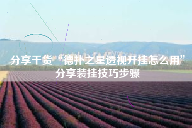 分享干货“德扑之星透视开挂怎么用”分享装挂技巧步骤