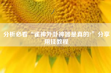 分析必看“雀神外卦神器是真的?”分享用挂教程